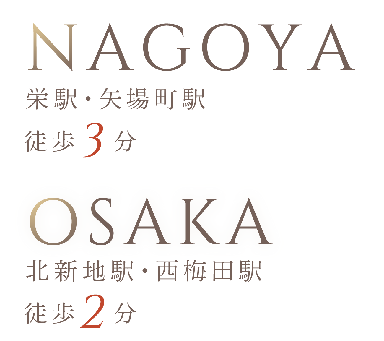 栄駅・矢場町駅から徒歩3分、北新地駅・西梅田駅から徒歩2分
